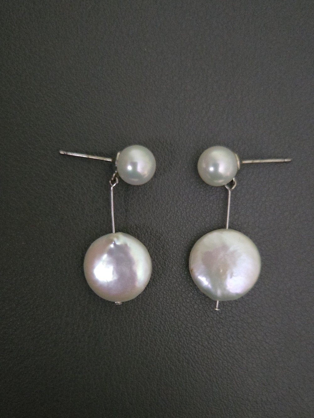 Macy's Silver Double Pearl Drop Earrings - White
